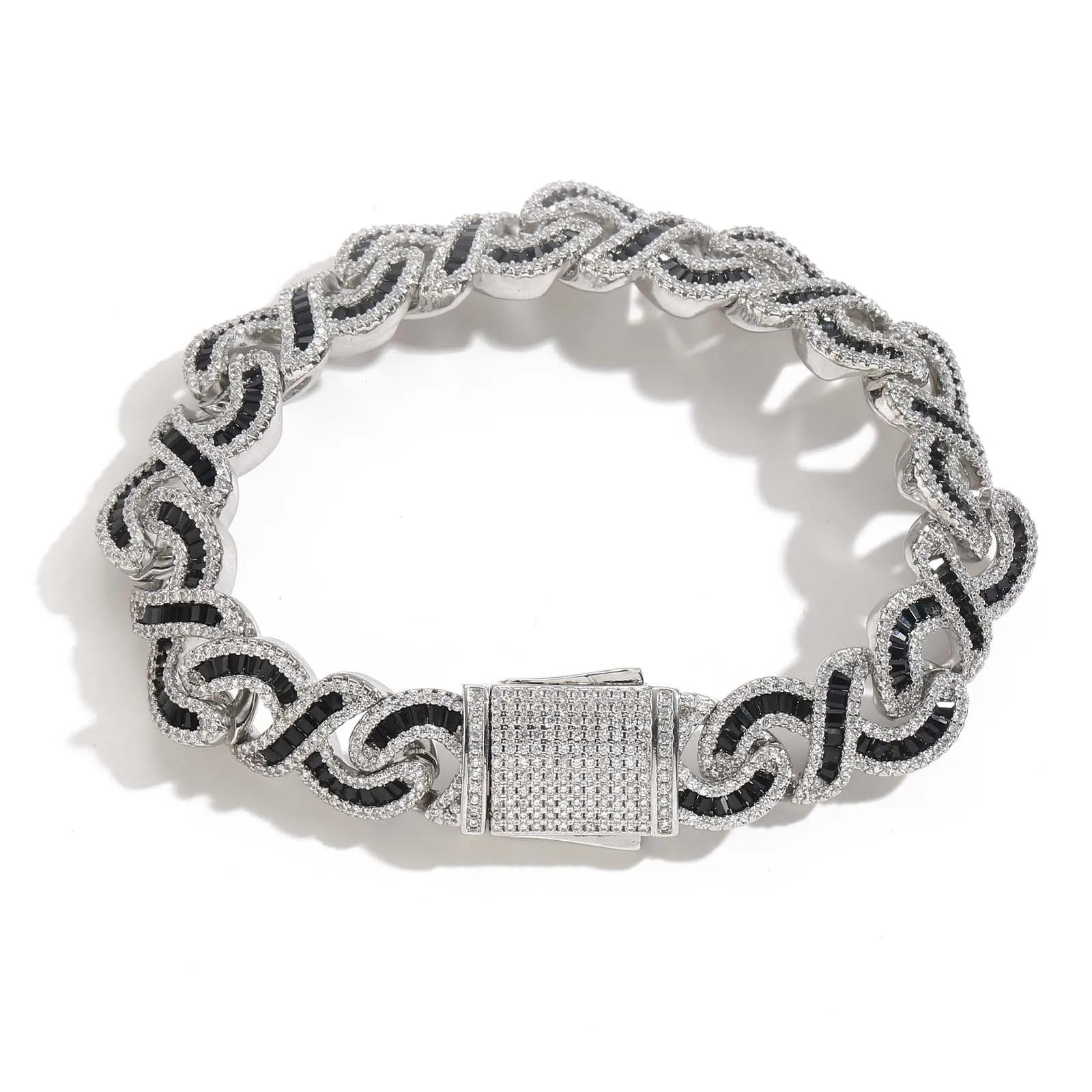 

12MM Hot Sale Hip Hop 8-word Infinite Cuban Bracelet Black Zirconia Necklace Rap Men's Trendy Jewelry