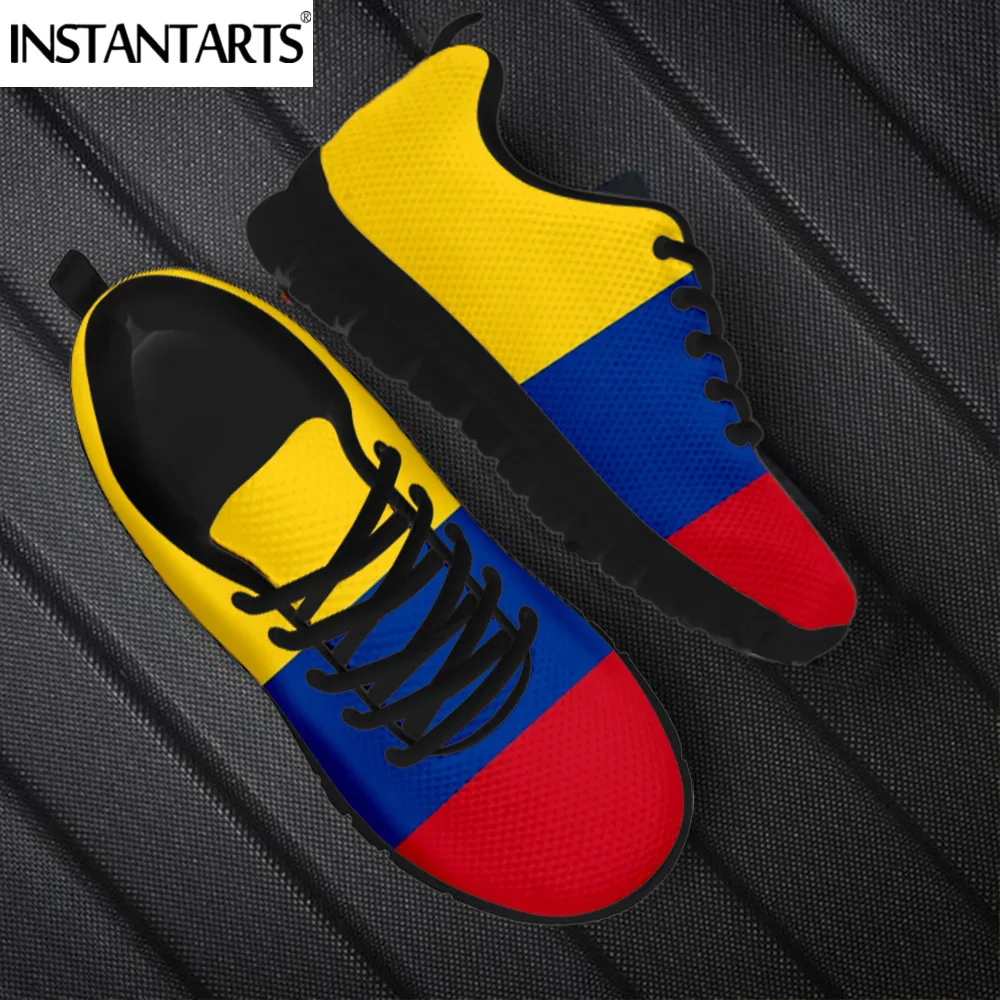 INSTANTARTS New Arrival Men Women Flats Shoes Colombia Flag Design Male Platform Lace Up Breathable Outdoor Gym Fitness Sneakers