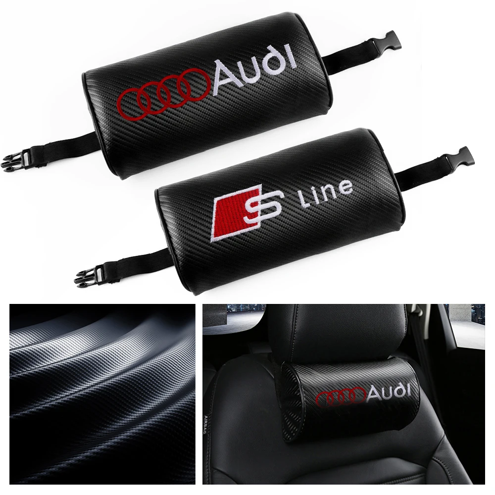 1/2 Stück Leder-Autositz-Kopfstützen-Nackenkissen für Audi SLINE A3 A4L A5 A7 Q3 Q5L A6L A8L A4 A6 Q5 Q6 Q7 Q8 Q3 Q4