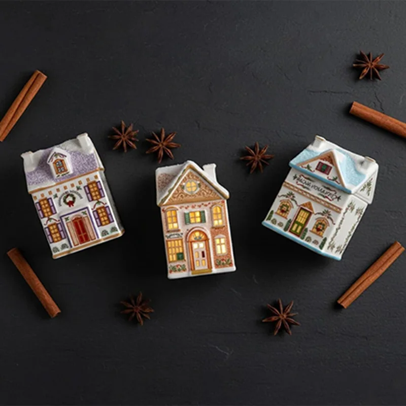 Christmas Holiday Village Spice House Set PVC Seasonal Decor For Cinnamon Sugar Xmas Kitchen Storage Tabletop Ornaments