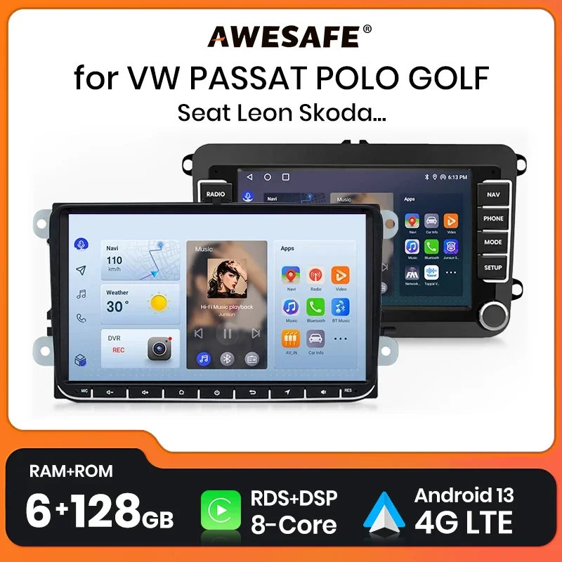 AWESAFE Android 13 Auto Radio for Volkswagen VW Passat B6 B7 CC Tiguan Touran GOLF POLO Wireless CarPlay Multimedia Screen stere