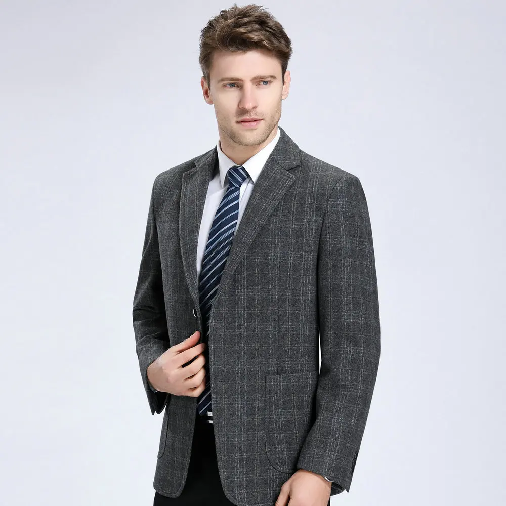 

Timeless Checkered Wool Blend Blazer For Men Business Casual Tweed Suit Jackets Male Plaid Outfits (6 Sizes, Navy/Grey/Brown)