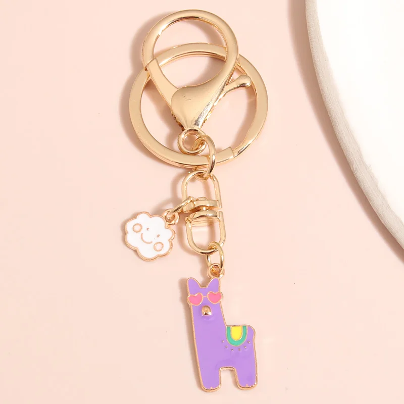 Cute Animal Keychains Colorful Flower Heart Alpaca Key Ring Enamel Key Chains For Women Men Handbag Accessorie DIY Jewelry Gifts