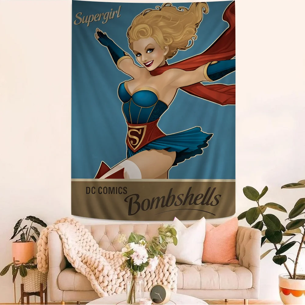 S-Supergirl Tapestry Art Printing Japanese Wall Tapestry Anime Wall Hanging Home Decor