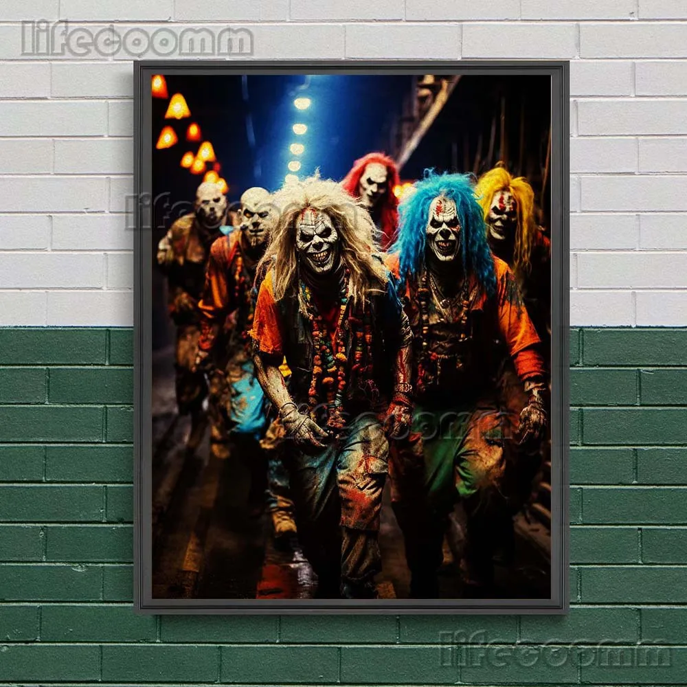 Creepy Zombie Clown Group Vintage Wall Art Canvas Painting Scary Colorful Clown Photography Art Poster Print Home Decor Unframed