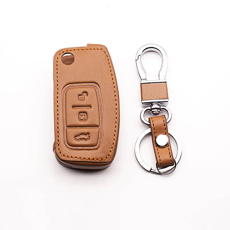 3 Buttons Leather Key Cover for Ford Focus 2 C-Max S-Max Ka Mondeo Galaxy Fiesta Flip Folding Blank Fob Protect Remote Shell