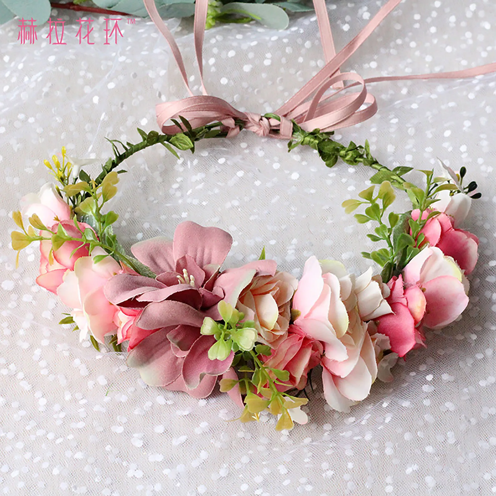 Kids Headband Cloth Floral Wreath Adjustable Lace-up Wreath Hair Accessories For Festival Wedding Party Headdres Supplies