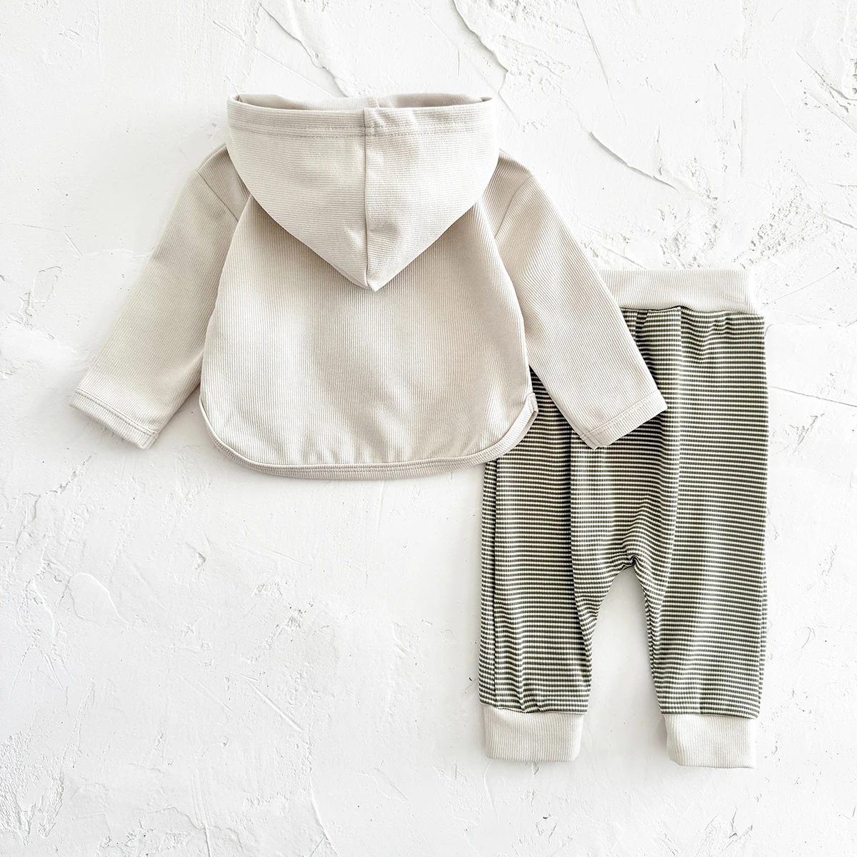 Infant 2Pcs Clothing Set Cute Pear Embroidered Lapel Top Matching Striped Leggings Soft Waffle Knit Baby Spring Outfit