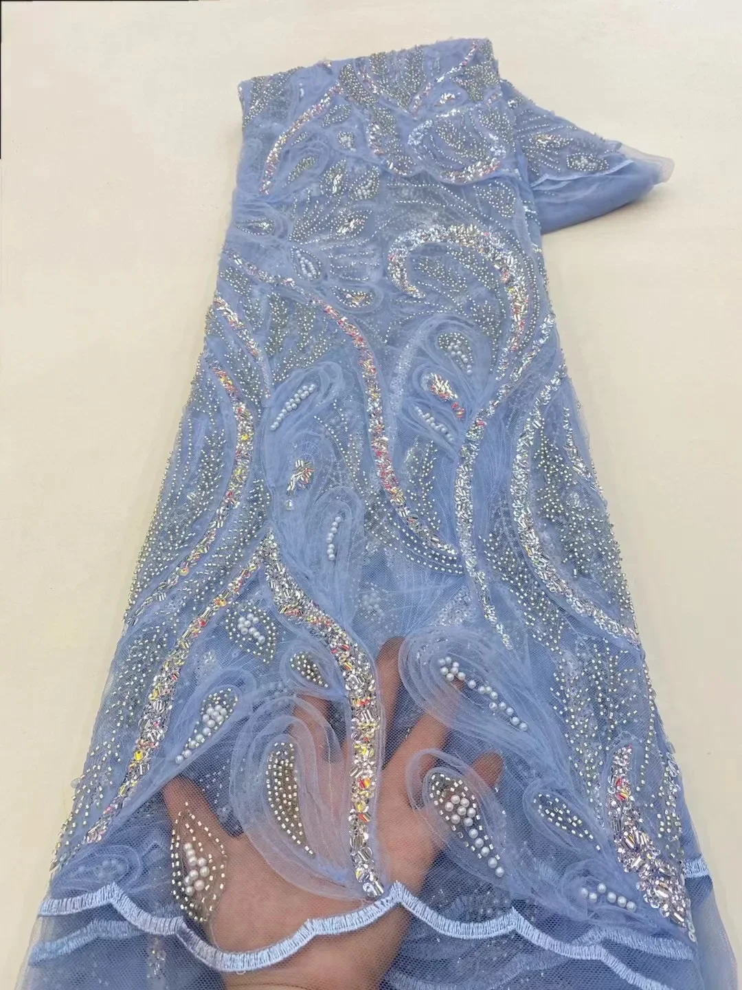 

African Sequins Beaded Lace Fabric 2023 High Quality Sequence Embroidery French Nigerian Lace Fabric for Wedding Dress NXZ5799