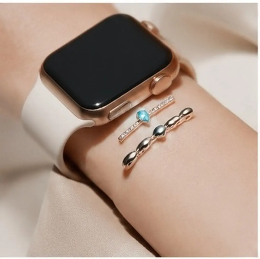2Pcs Silicone Watchband Delicate Charms Wear-Resistant Ring Loops Decorative Watch Accessories Compatible for Apple Watch Strap