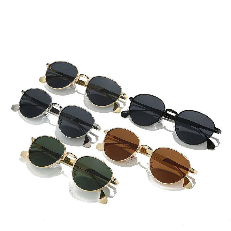 2 قطع جديد جولة إطار صغير النظارات الشمسية المعدنية فاسق نمط الأوروبية والأمريكية نظارات شمسية أزياء العلامة التجارية مصمم النساء النظارات #4