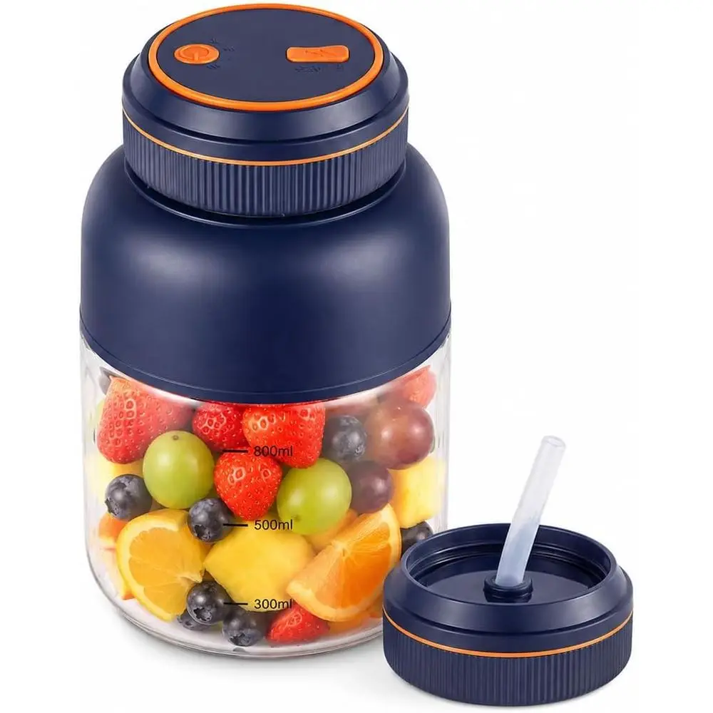 

2026 Edition 44oz Personal Blender for Smoothies and Shakes - Dual Lid Travel Cup with Leakproof Handle (Blue, 1300ml)