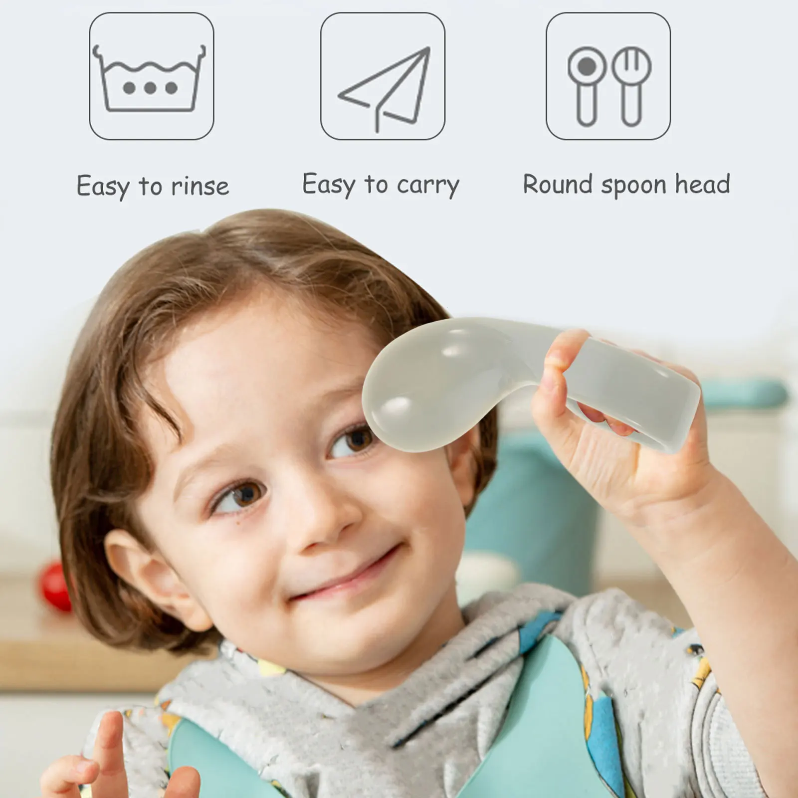 

1Set Baby Feeding Set Curved Spoons Forks Smooth Edges Non Slip Handle High Temperature Resistance Practical Toddler Utensils