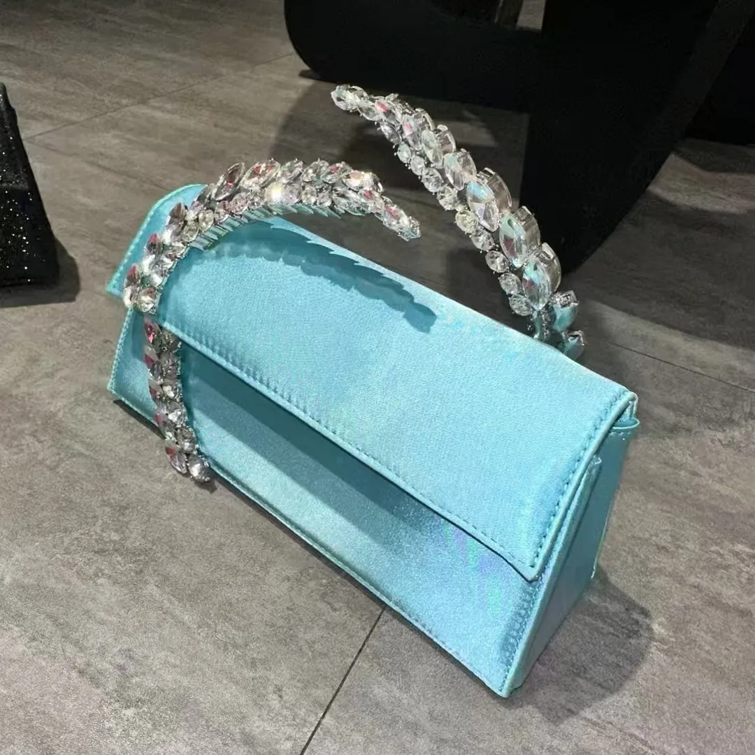 Luxury Satin Metal Handheld Women Handbag Crystal Shiny Rhinestones Diamond Evening Bag Wedding Party Clutch Purse Shoulder Bag