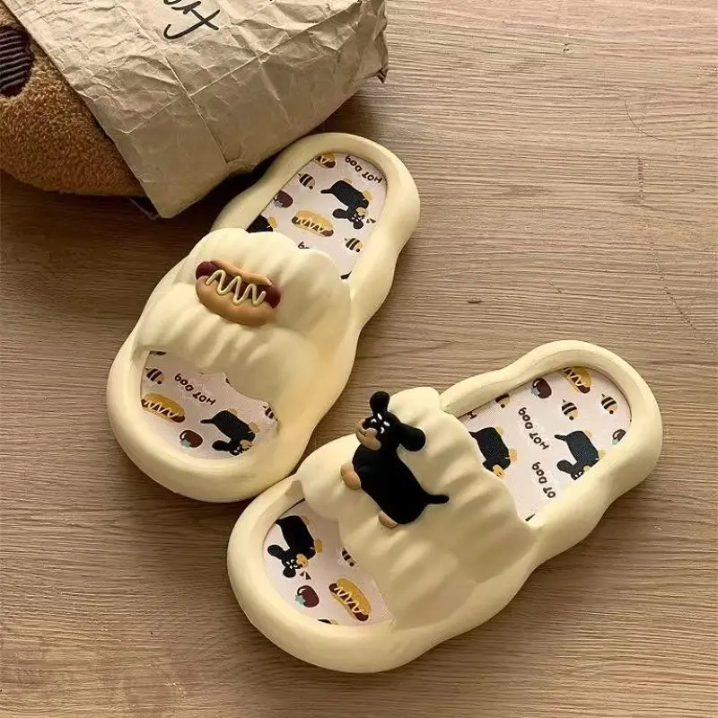 

Cartoon Hot Dog Women's Slippers Indoor Home Soft Bottom Anti-Slip Summer Outdoor Slippers Trendy Flat Heel Slip-On Shoes