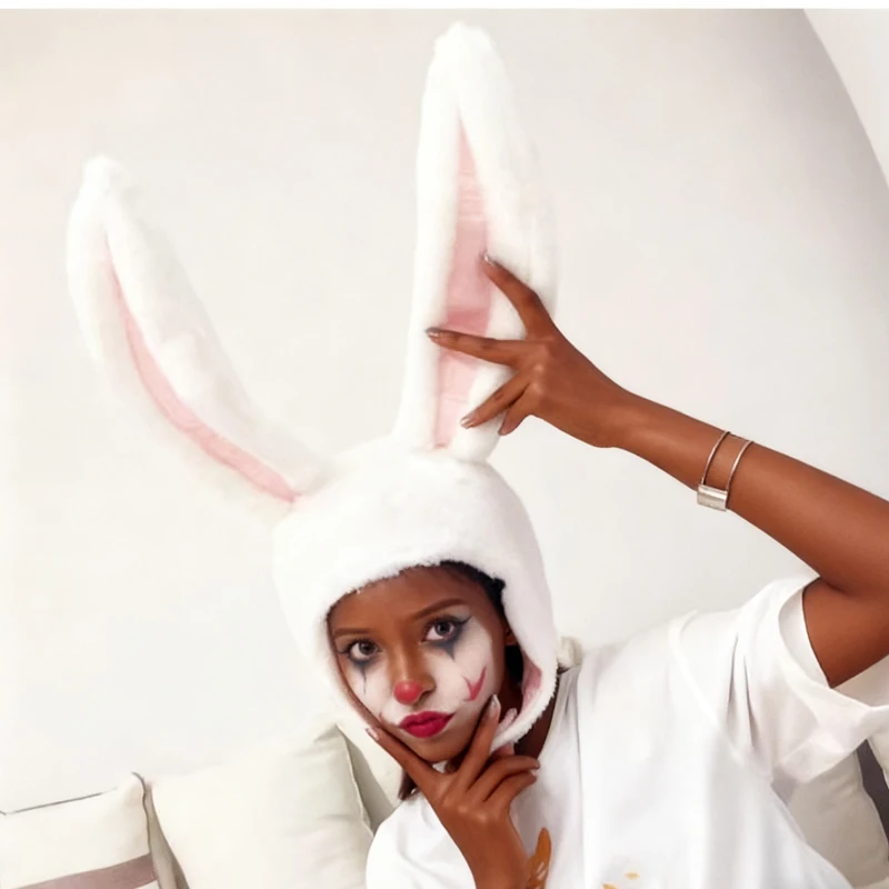 

Плюшевые забавные кроличьи уши с капюшоном, женские костюмные шапки, рождественский подарок, теплые, мягкие и уютные