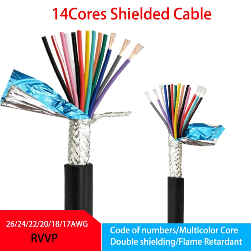 

RVVP14Cores Shielded Cable 26AWG 24AWG 22AWG 20 18 17AWG 1/5/10Meter Control Signal Copper Wire Black PVC Insulated Audio Cable