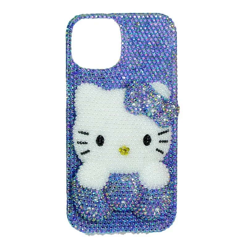 Purple Kt Rhinestone for Iphone17 16 15 14Pro Max Apple Mobile Phone Case Anime Hello Kitty Upscale Girls Gift Anti-Fall Protect