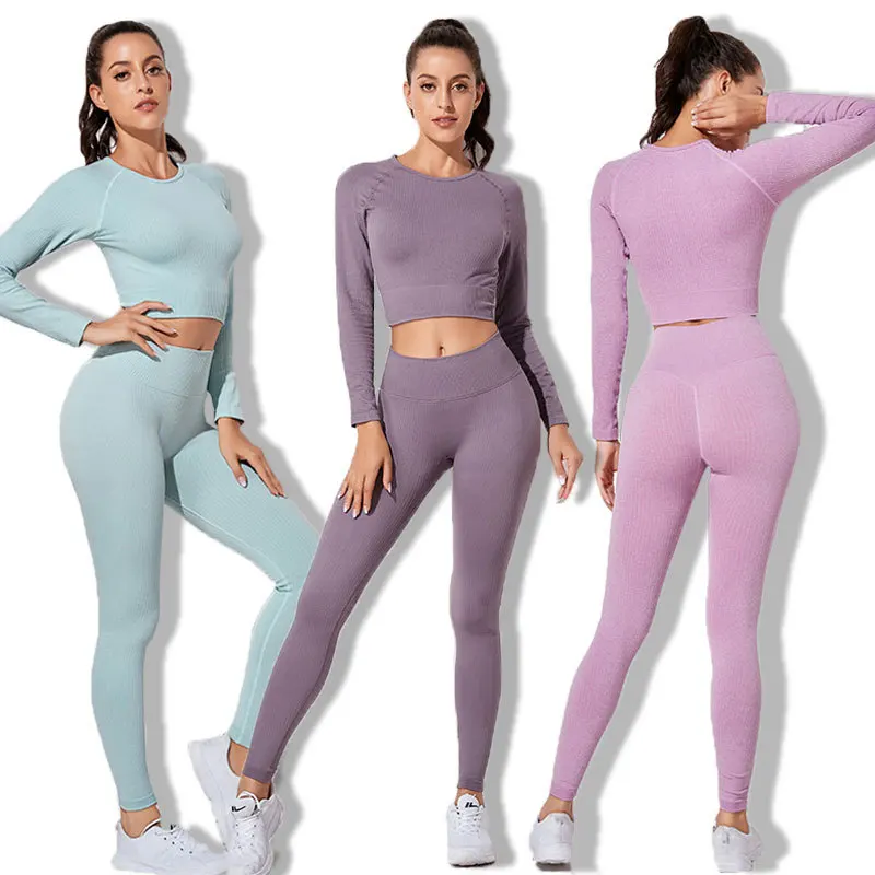 

Seamless Knitted Yoga Suit Women's Sports Skinny Long Sleeve High Waist Hip Lift Fitness Leggings
