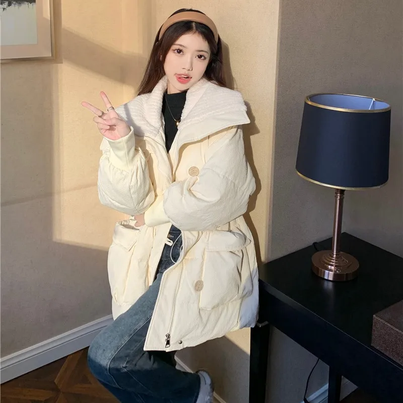 FIGOHR women's coat Korean version loose bread jacket plush big collar coat 2024 autumn winter