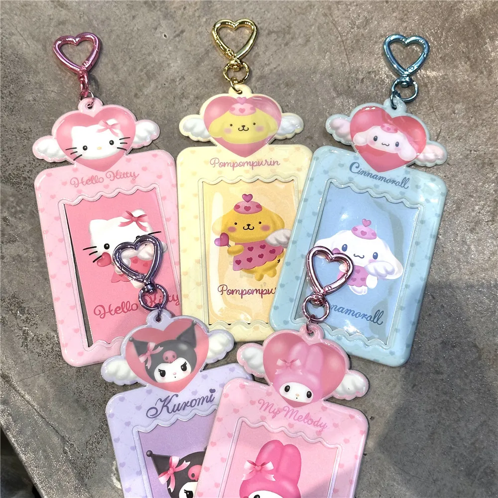 

Чехол с изображением ангела Hello Kitty Sanrio с романтичными застежками Kawaii Cinnamoroll, защитный чехол с подвеской для фотографий