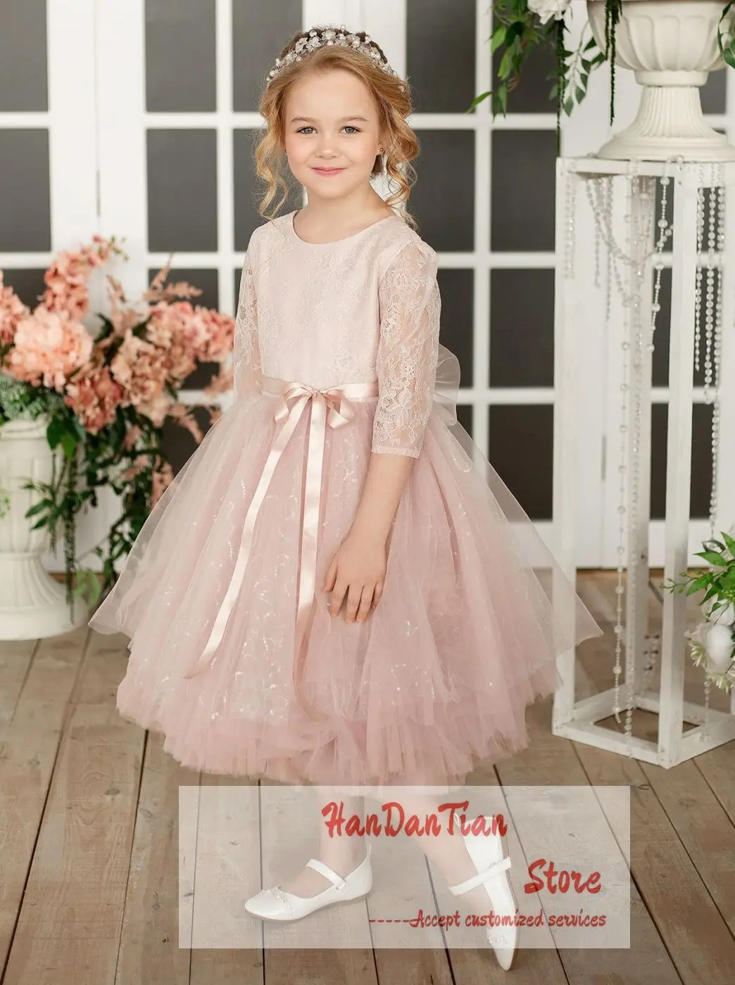 Flower Girl Dresses for Wedding Lace Long Sleves First Communion Gown