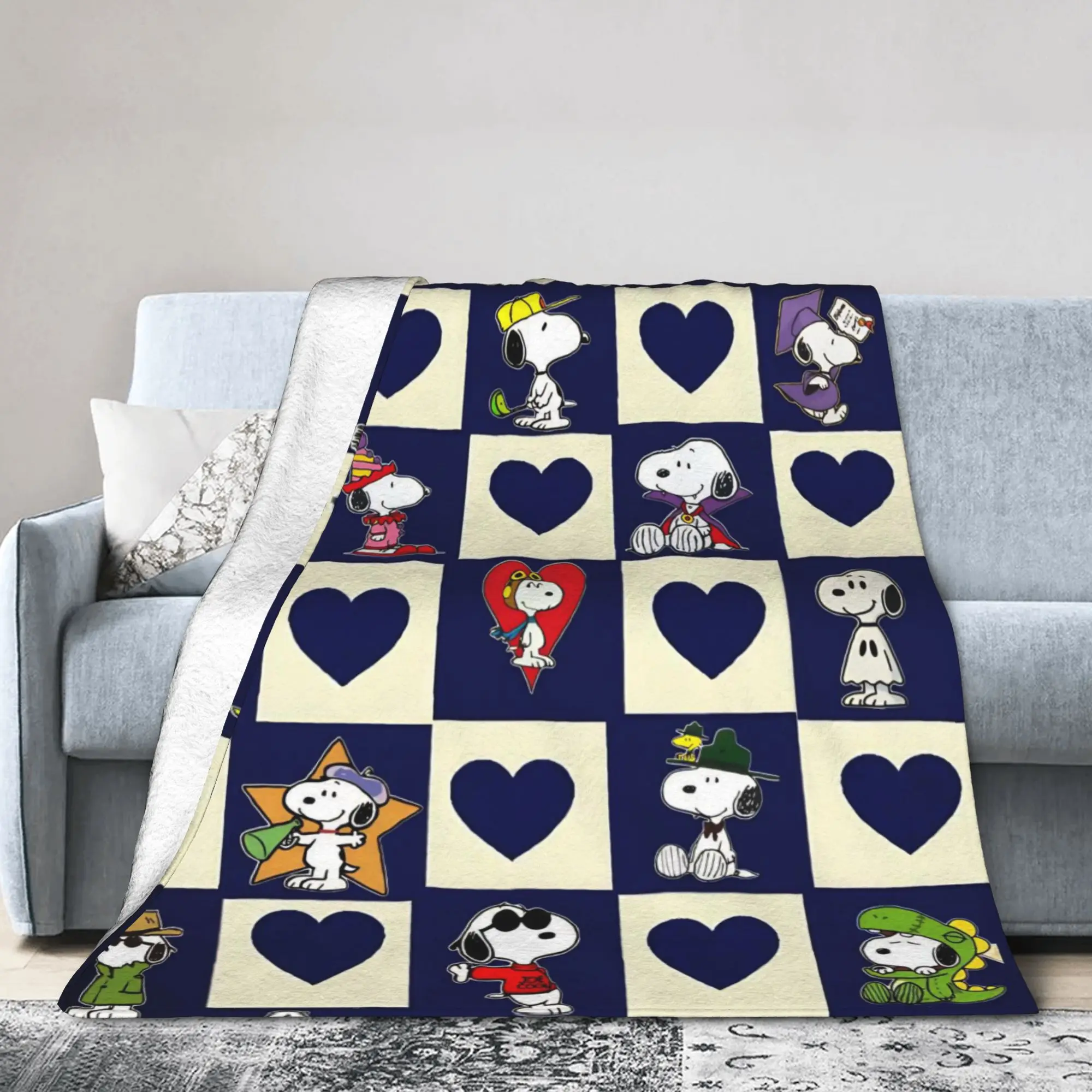 Kawaii Anime S-Snoopys Blankets  Flannel Novelty Warm Throw Blanket for Chair Covering Sofa All Season