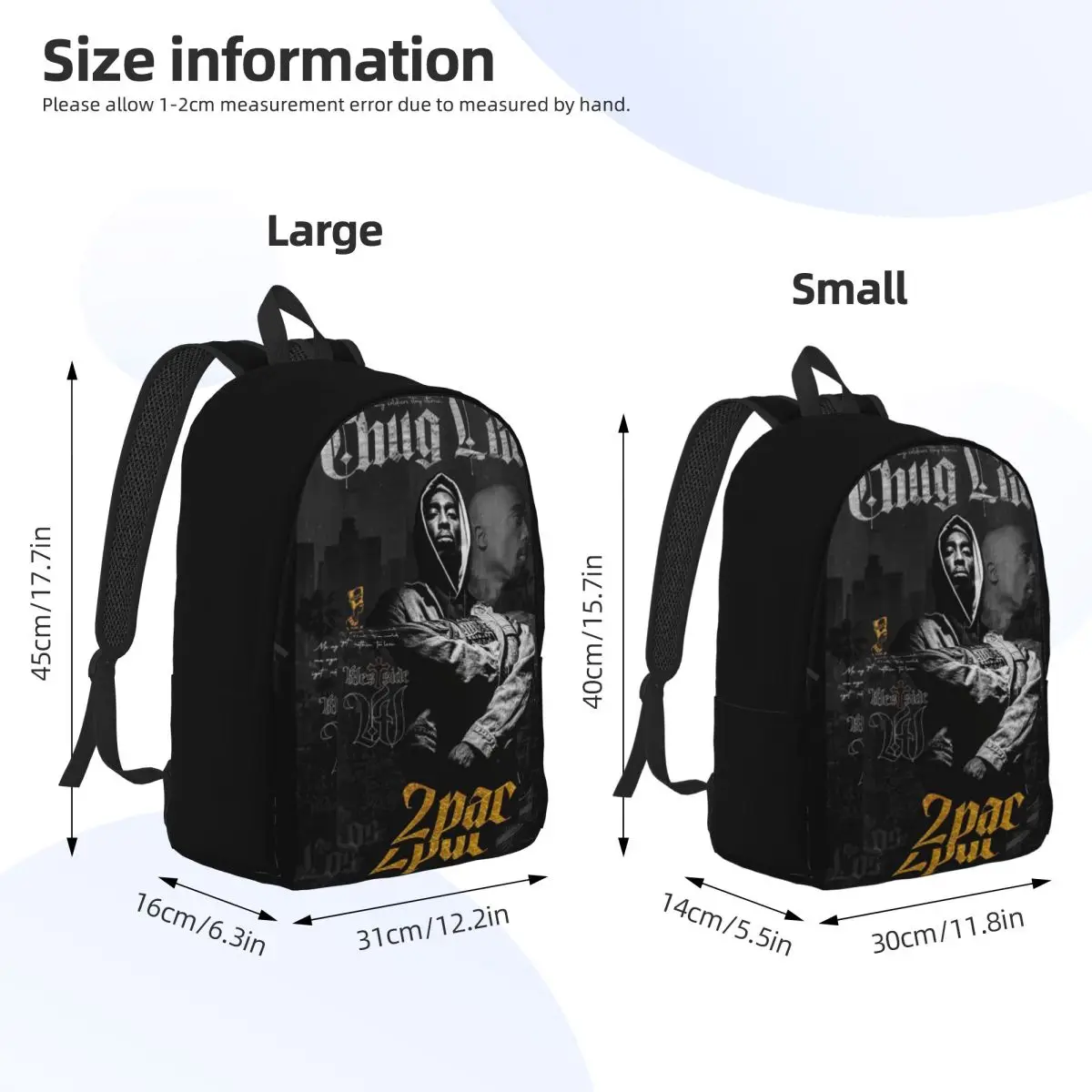 Tupac 2PAC 90s Rap Music Classical Backpack Outdoor Student Hiking Travel Daypack for Men Women College Shoulder Bag