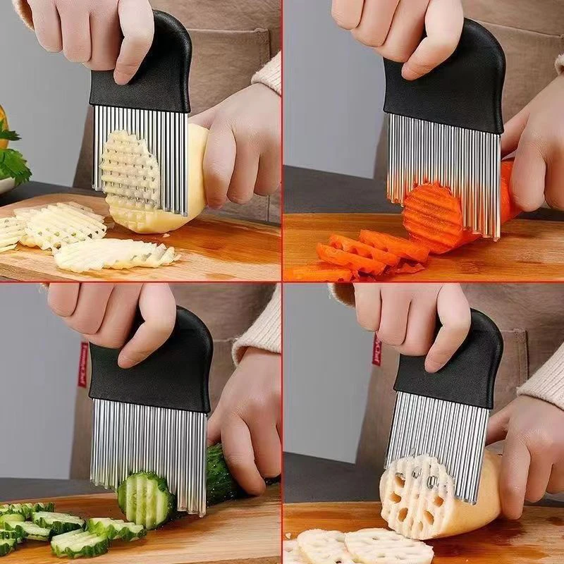 Stainless Steel Potato Chip Slicer Crinkle Cutter French Fry Cutter Dough Vegetable Fruit Potato Cutter Chopper Kitchen Gadget