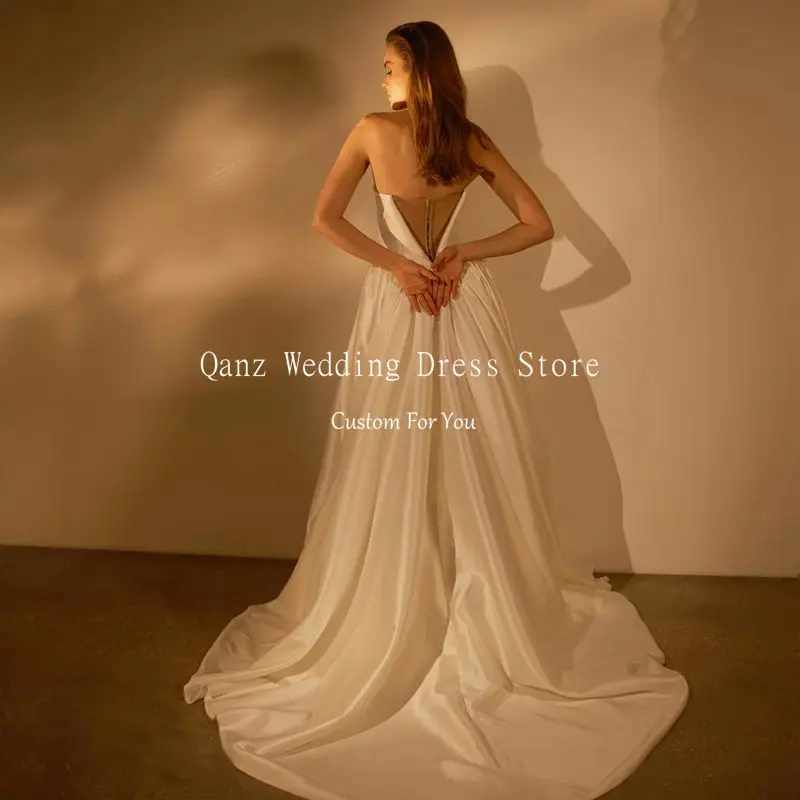 Qanz Sweetheart 3D Flowers Satin Wedding Dress High Slit Formal Customized A-line Bridal Gowns Vestidos Baratos Y Envío Gratis