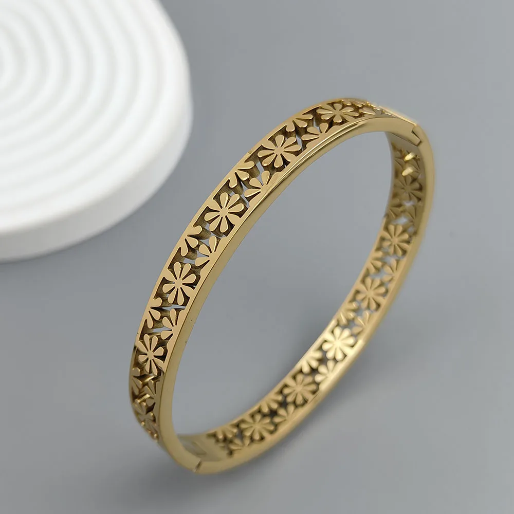 Nowa słonecznikowa wydrążona pozłacana bransoletka ze stali nierdzewnej, wysokiej jakości wodoodporna srebrna bransoletka, biżuteria dla par