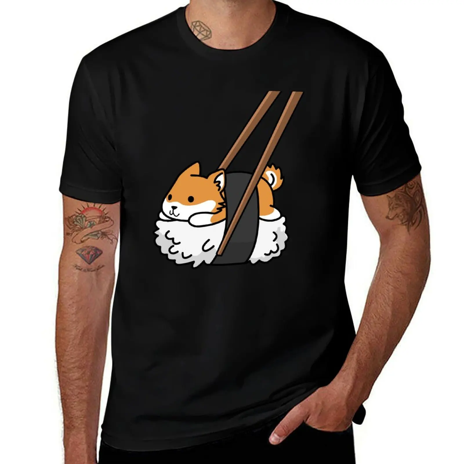 

Sushi t Funny designer black cotton t cotton shirts for funny T-Shirt package plain shirt Inu man Shiba t-shirt man