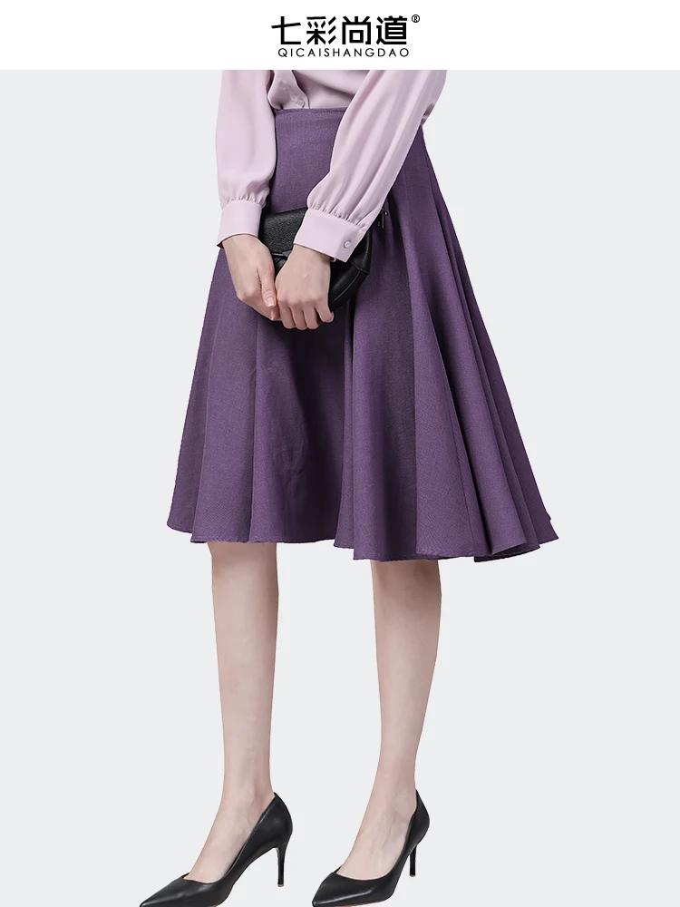 Saia midi plissada de cintura alta feminina linha A, elegante fluindo na altura do joelho, roxo Fashion, fundo de festa feminino, primavera, verão