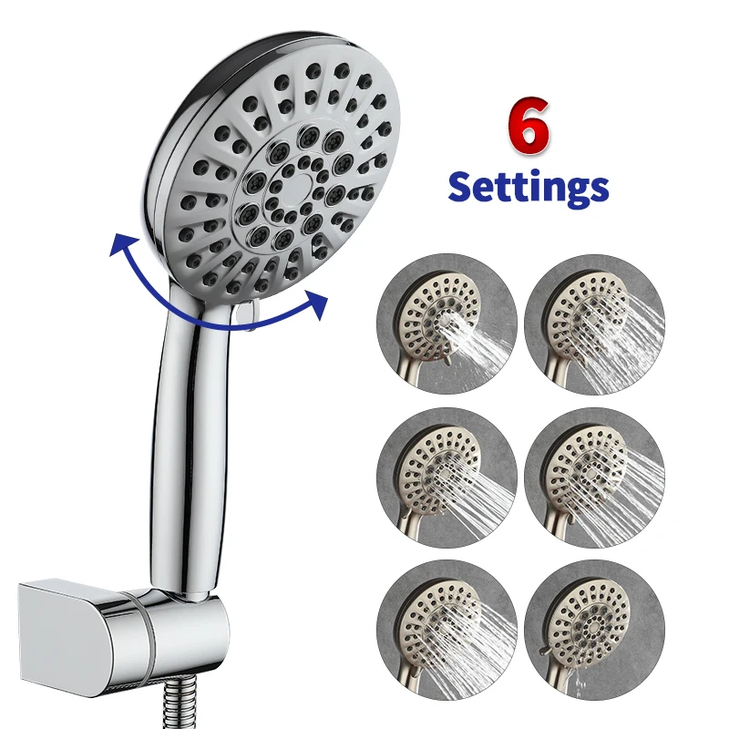 

Shower Head Handheld Shower High Pressure Adjustable Spray Handheld Shower Heads Chrome Plated Wall Mounted Shower Set 6 Jets