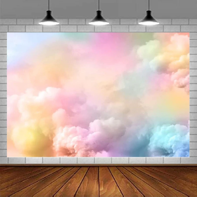 Colorful Clouds Photography Backdrop Pink Blue Gradient Banner Abstract Background Photo Studio Props For Pictures Poster