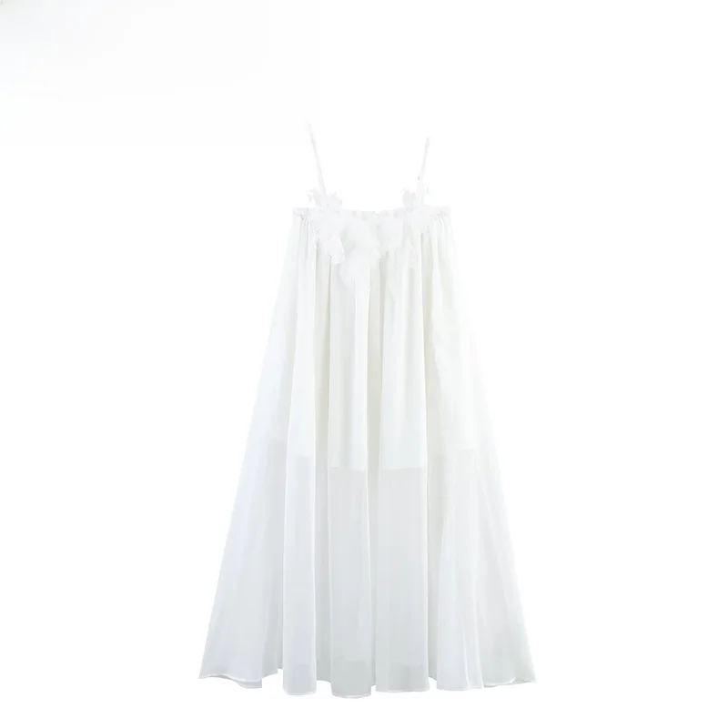 ZBZA Spring New Women's Sexy Pure Desire Floral Decoration Strap Dr Ele High Waist Svel Midi Skirt Zipper Closure