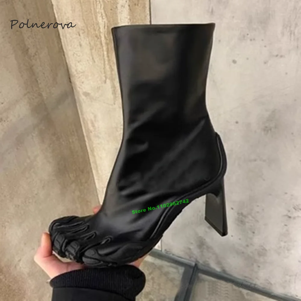 Sexy Five Finger Ankle Boots Solid Chunky Heel Modern Boots 2023 Newest Runway Banquet Shoes for Women Autumn Novelty Mature