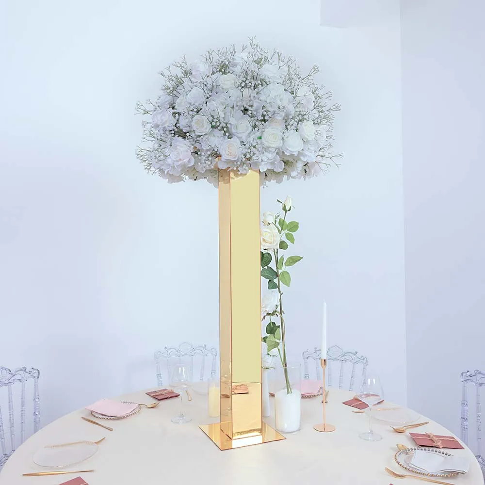 Ouro Acrílico Espelho Pilar, Carrinho De Flores, Decoração De Contexto De Casamento, Adereços Decorativos Para Eventos, Peça De Mesa, 60cm, 80cm, 100cm