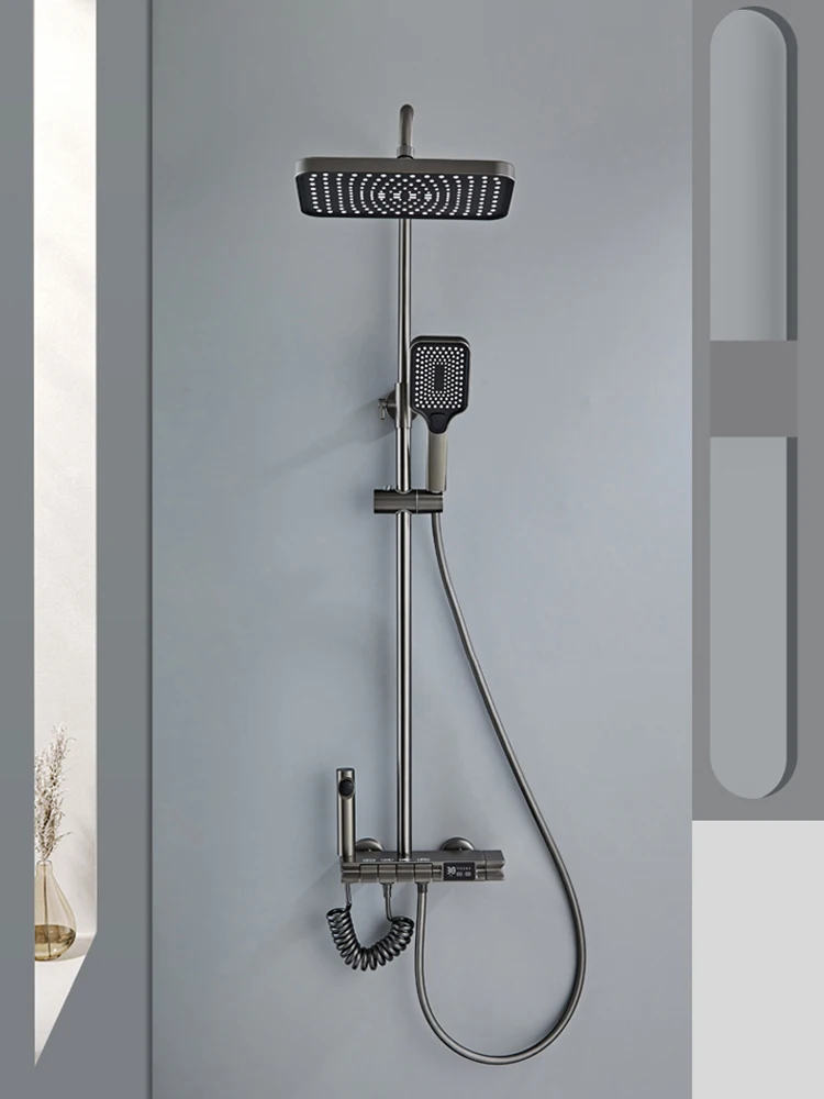 Imagem -05 - Últimas Novidades Sale Piano Bathroom Shower System Conjunto Latão Cinza Digital Shower Conjunto Torneira de Banheira Conjunto Chuva Manual Termostato Chuveiro