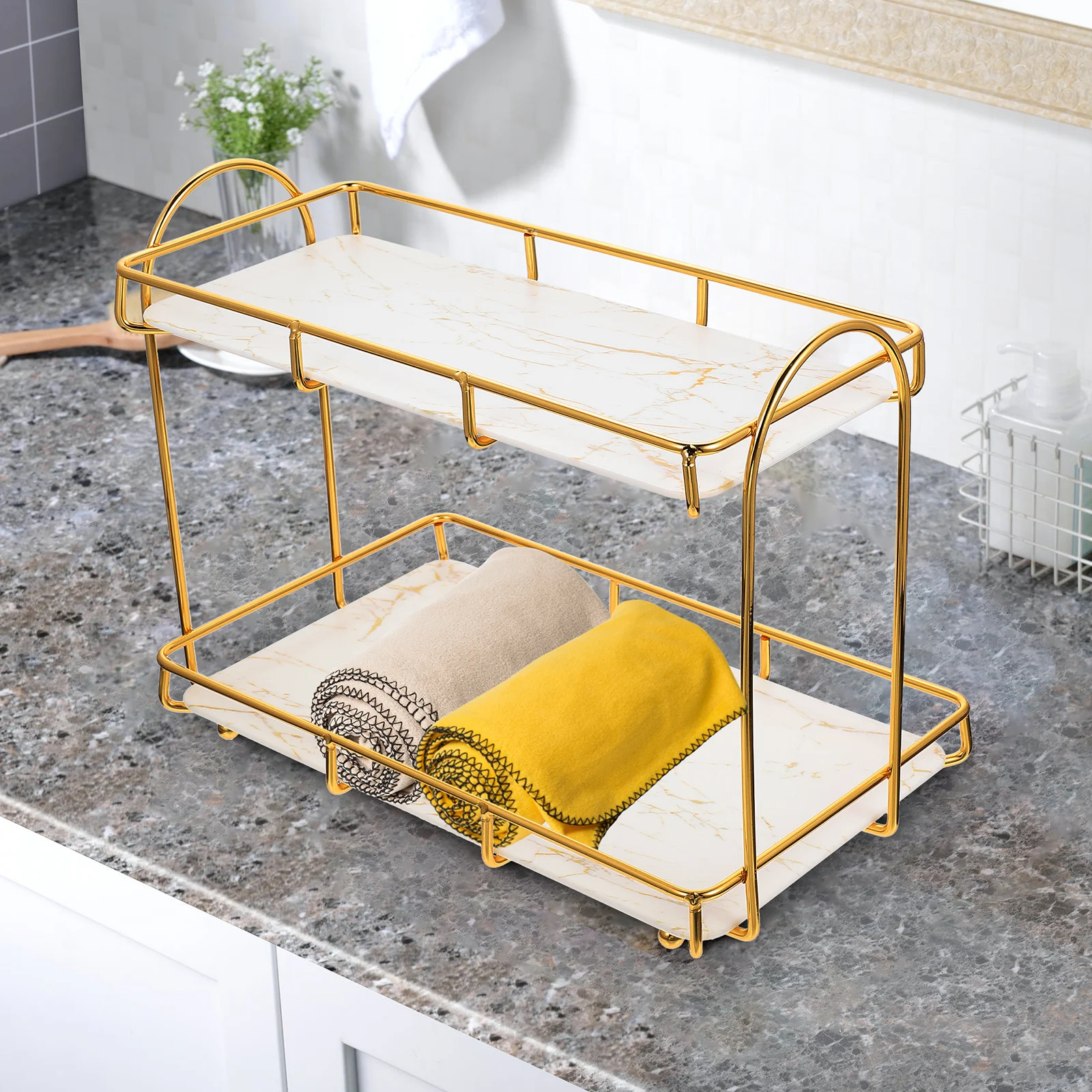 

Practical Iron 2 Tier Corner Storage Shelf Bathroom Countertop ganizer Toiletry Rack Cosmetics Holder Large Capacity Space