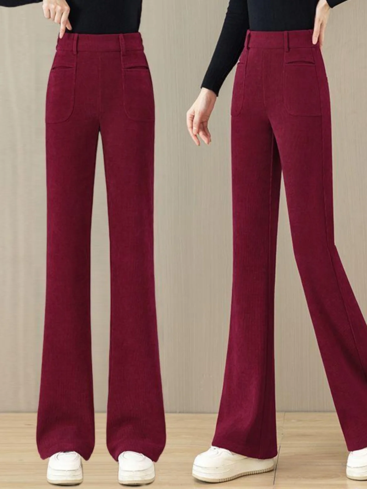High Waist Flared Pants Women's Autumn Winter Thickened Fleece Lined Drapey Velvet Straight Leg Trousers Slimming Effect