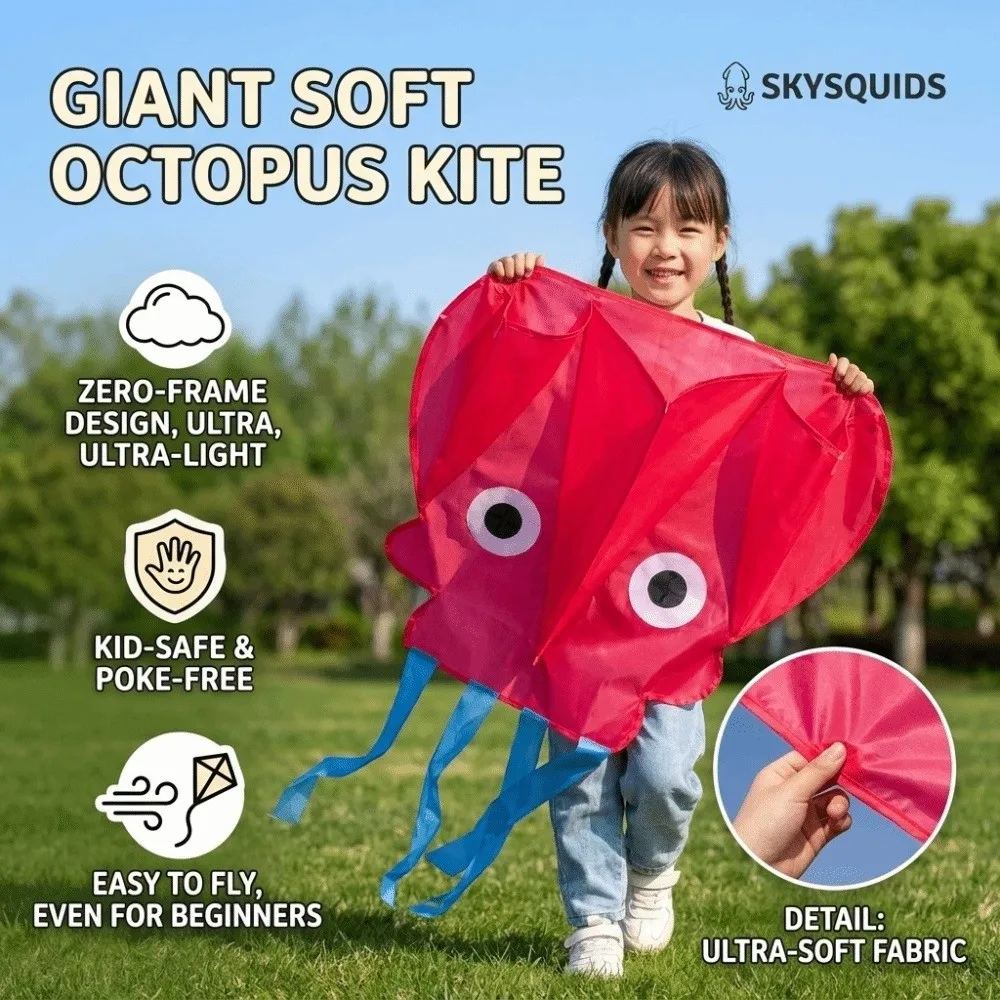 Easy to Fly Octopus Kite Cartoon Animal Good Flying Children's Pocket Kite with 100 Meters Kite Line Outdoor Flying Sports Fun