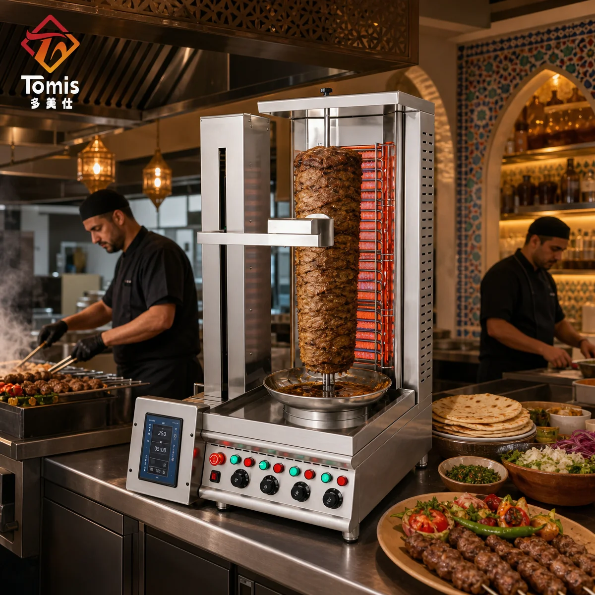 Commercial Electric Shawarma Machine 220V Stainless Steel Doner Kebab Grill Vertical Rotisserie 10.8KW