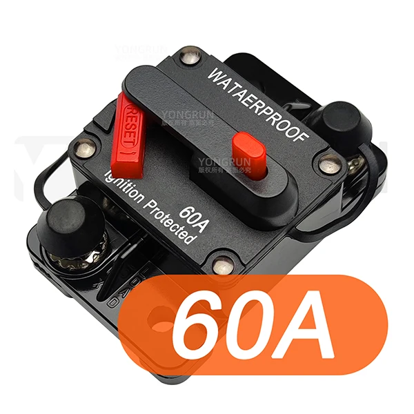 Stroomonderbreker 20A tot 300A Handmatige reset voor autoradiosysteem Waterdichte scheepsstroomonderbreker Resetzekering 12V-48V DC 40A 60A