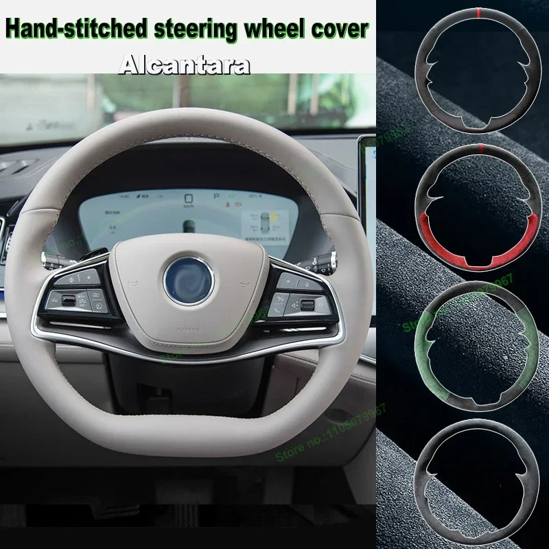 Hand-Stitched Non-slip Suede Leather Car Steering Wheel Cover Wrap for BYD Tang 2022-2025 DM-I Han 2025 Interior Accessories