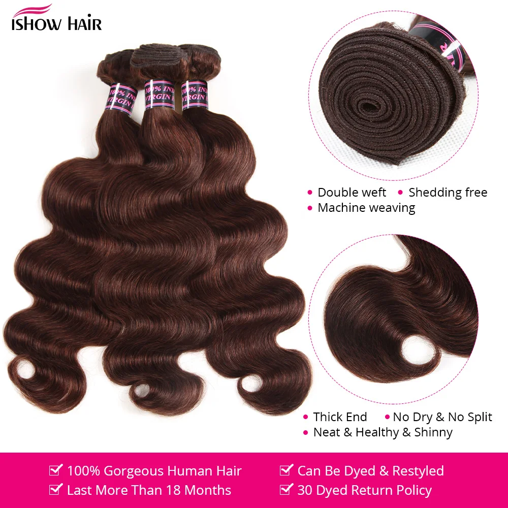 # 4 حزم موجة الجسم اللون البني مع 4x4 الدانتيل إغلاق حزم الشعر البشري مع إغلاق ريمي وصلات شعر بشرية للنساء