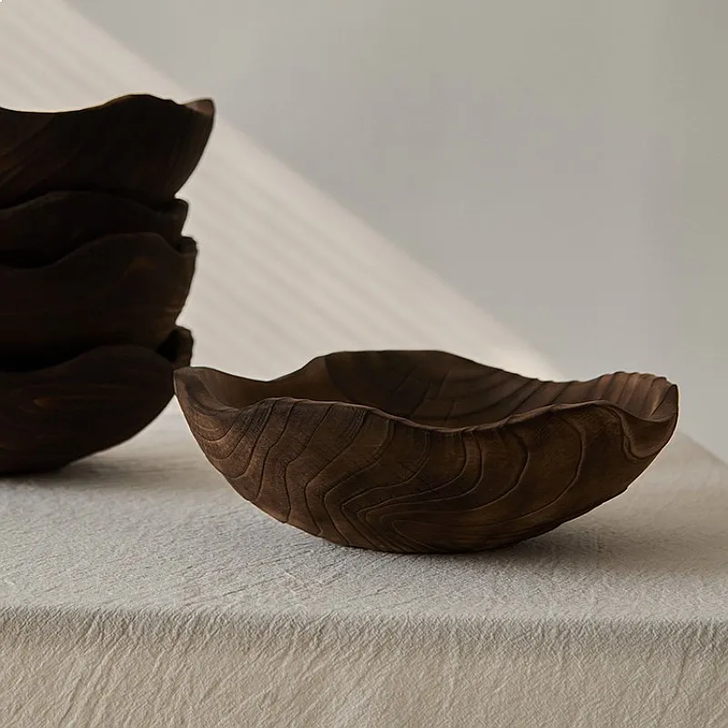 Wabi Sandy Wooden Scalloped Bowl Rustic Kitchen Decor Natural Grain Bread Fruit Candle