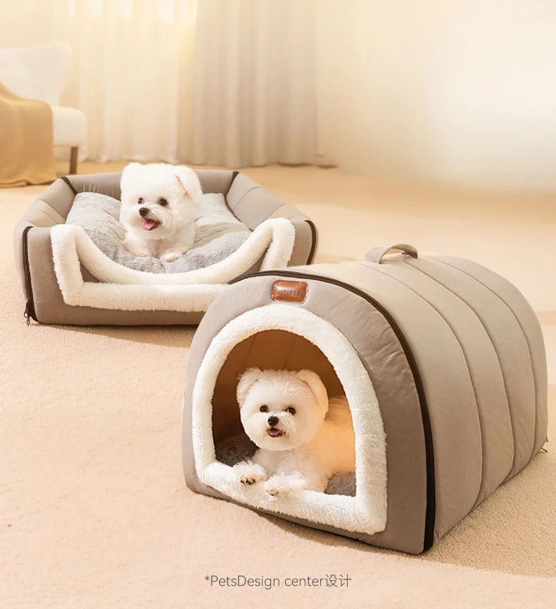 Winter-Hundebett, selbsterwärmend, Welpenhaus, gemütliches Katzenschlafzelt, Höhlenbetten, für drinnen, Kätzchen, Nest, Zwinger, Hütte für kleine, mittelgroße Hunde und Katzen – Detail 4