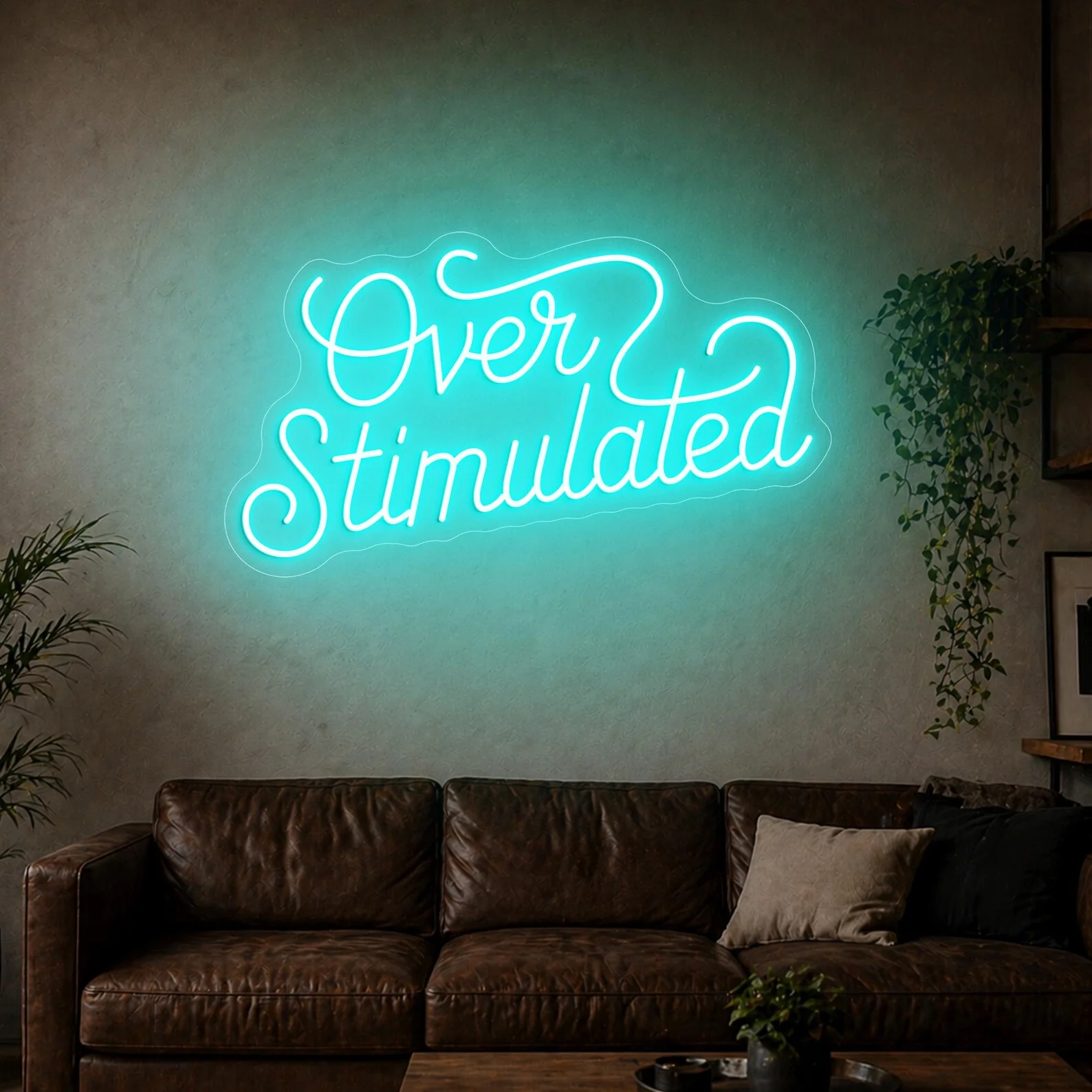 Overstimulated Neon Sign, Funny Mood Quote Neon Light, Bedroom Aesthetic Room Decor, Mental Health Wall Art, Unique Gift