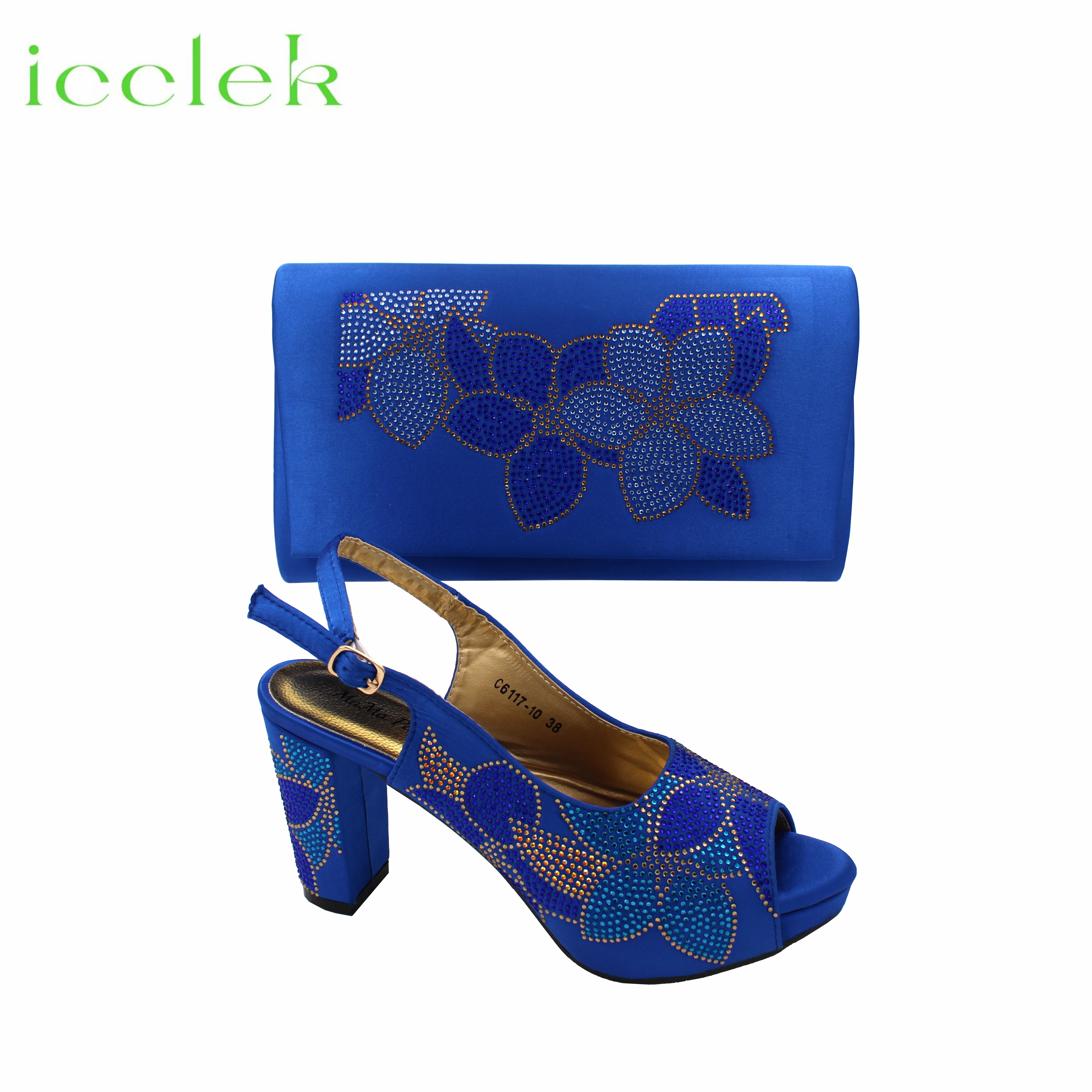 2024 primavera nuovi arrivi sandali Slingbacks con piattaforma in colore blu reale Set di scarpe e borse da donna africane di alta qualità